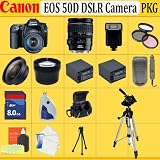Canon EOS 50d 15.1mp SLR Digital Camera (Includes Manufacturer's Supplied Accessories) with 28-135mm USM Autofocus Lens + Huge Accessories Package Including Wide Angle Macro Lens + 2x Telephoto + 3 Pc Filter Kit + 8gb Sdhc Memory Card + 2x Extended Life Batteries + Carrying Case + Tripod & Much More !!