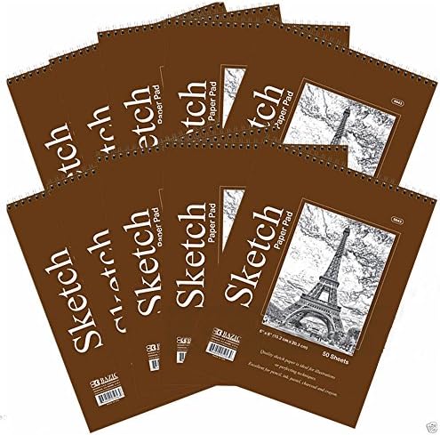 YZARX 10 Pcs 50 sheets 6" x 8" Top Bound Spiral Premium Quality Sketch Book Paper Pad