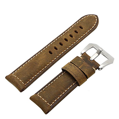 Ritche 24mm Calf Leather Padded Vintage Watch Band Brushed Tang Buckle for Men