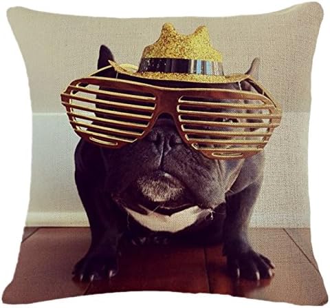 Cute Funny Fashionable French Bulldog Pattern Square Zippered Cotton Linen Printed Pillowcase Throw Cushion Cover, 18 "X 18 "