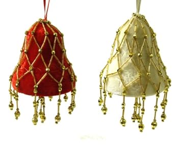 #!Cheap Club Pack of 72 Fuzzy Bell Shaped Beaded Christmas Ornaments