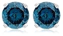14k White Gold Round Blue Diamond Stud Earrings (3/8 cttw)