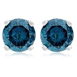 White Gold Round Blue Diamond Stud Earrings