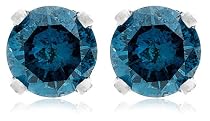 14k White Gold Round Blue Diamond Stud Earrings (3/8 cttw)
