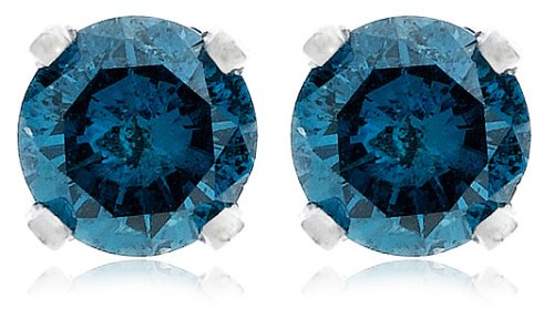 14k White Gold Round Blue Diamond Stud Earrings (3/8 cttw)