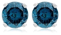 14k White Gold Round Blue Diamond Stud Earrings (3/8 cttw)