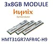 3 x 8GB = 24GB Hynix DDR3 1333Mhz PC3-10600R 240pin, ECC Registered, 512Mx4, Dual Rank, DIMM, CL9, Part# HMT31GR7AFR4C-H9