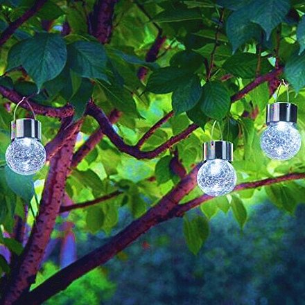 3PACK Crackle Glass Globe Solar Lights With Hanger Sogrand Solar Pathway Light Solar Globe Lights Gazebo Lights
