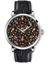 SPRAWL Aanalog Fashion Series Silver Ladies Watches of Genuine Black Leather Strap,Unique Wrist Watch for Women Girls Designed with cute dolls