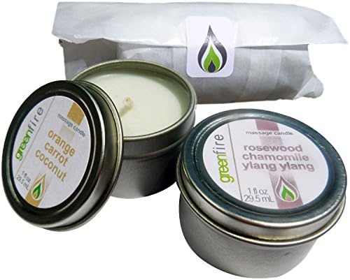 Greenfire All Natural Massage Oil Candles, Orange Carrot Coconut and Rosewood Chamomile Ylang Ylang Blends, Travel Size 1 Fluid Ounce, Set of 2