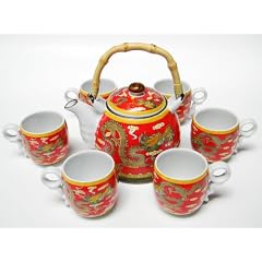 Teeservice rot, 8tlg. im Drachenmotiv (B-Ware mit kleinen Glasurfehlern)