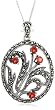 Sterling Silver Marcasite & Garnet Flower Pendant, 18"