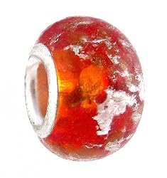 Pandora Style Charm Bead (Z164) Murano Style Lampwork Glass (14mm x 10mm) (fits Troll too) ~ Rusty Orange Glitter
