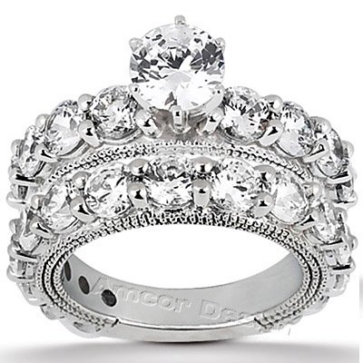 14K White Gold Round Cut Diamond Matching Bridal Set (4.95ct.tw, HI Color, SI2-3 Clarity)