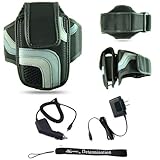 Black Adjustable Deluxe Sportband / Workout Armband with Adaptable Neck Str ....