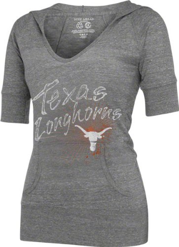 Texas Longhorns Women's Heather Grey Half Sleeve Tri-Blend Hooded Sweatshirt