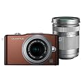Olympus E-PM1 Compact System Camera Double Zoom Kit - Brown (includes M.ZUIKO Digital 14 -42mm II R and M.ZUIKO Digital 40 -150mm Lenses)