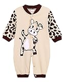 かわいい ベビー長袖 アニマル 乳牛 ロンパース (90(6-9ヶ月), ベージュ)