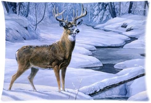 Libra Girl Custom It Deer Animal Creek Forest Winter Snow Reindeer Rectangular Decorative Cotton Polyester Pillow Case Cushion Cover 20X30 Inch Zipper Pillowcase(Two Sides)
