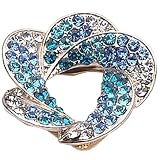 Floral Crystal Diamante Petal Brooch Pin - Blue