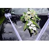 Autoschmuck Rattan Feder Autodeko Hochzeit Dekor Verschiedene Variante Komplett (Wei�, Blumenstrau� - wei�)von "APM"