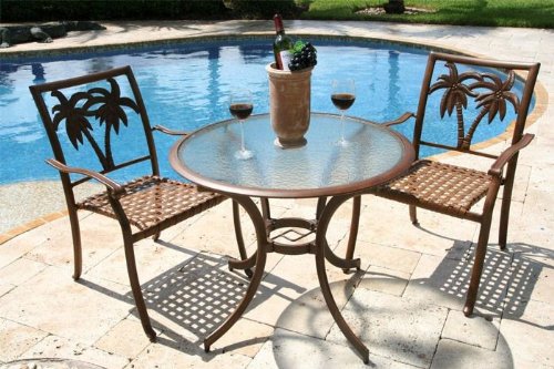 Coco Palm Patio 3 Piece Table and Arm Chair Bistro Set product image