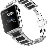 Apple Watch Band,ENlife® 38mm Black Stainless Steel Ceramics Replacement Link Bracelet Strap Classic Wristband Double Button Butterfly Buckle for Apple Watch & Sport & Edition version(38mm Black)