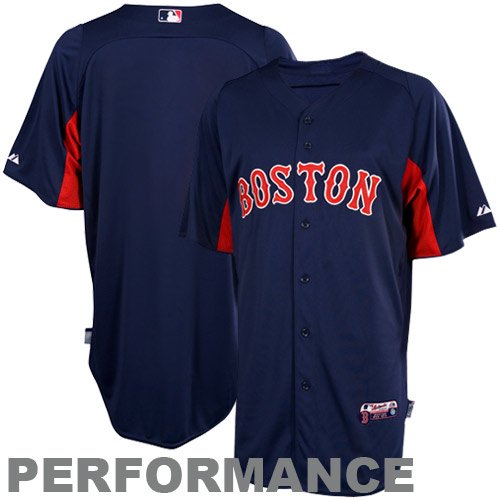 MLB Men's Boston Red Sox Short Sleeve Authentic Button Front Road Cool Base Batting Practice Jersey (Pro Navy/Pro Scarlet, Large)