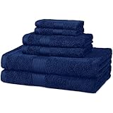 AmazonBasics Fade-Resistant Cotton 6-Piece Towel Set, Navy Blue