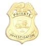 HWC PRIVATE INVESTIGATOR Gold Heavy Duty Breast Badge Shield 3" x 2-1/4"