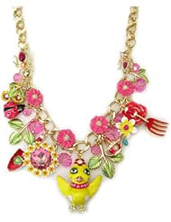 Betsey Johnson Garden Party Chickadee Flower Frontal Necklace