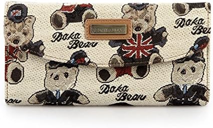 Daka Bear Jazz Bear Beige Zipper Flip Wallet Girl Clutch Bag Cash Purse