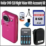 Pocket Video Camera Vivitar DVR 510 Night Vision 2GB Digital Video Camcorder With 1.8 inch LCD Screen with Water Proof Casing Pink Plus 8GB Accessory Kit Includes 8GB High Speed SD Card + Deluxe Hard Case + Vivitar 4 AAA NiMH Batteries & Charger + Screen Protector + More Pocket Video Camera Vivitar DVR 510 Night Vision 2GB Digital Video Camcorder With 1.8 inch LCD Screen with Water Proof Casing Pink Plus 8GB Accessory Kit Includes 8GB High Speed SD Card + Deluxe Hard Case + Vivitar 4 AAA NiMH Batteries & Charger + Screen Protector + More