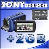 Sony DCRSX40/L Palm-Sized camcorder with 60X Optical Zoom (Blue) + Sony 2 GB Memory Stick PRO Duo Fl