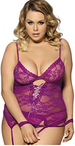Mallone™ Women's Tempting Sexy Lingerie Lace Chemise G-String Handcuff Outfits Set Plus Size