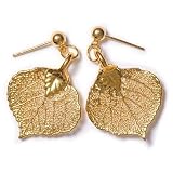 Real Aspen Lace Leaf Post Dangle Earrings - Gold