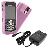 Combo of Pink Silicone Skin Case Cover (HDW13021001) and Folding Blade Travel Charger (ASY10600001) for Blackberry Pearl 8100