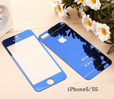 Blingy's® Premium Tempered Glass Mirror Style Screen Protector with Metallic Casing for Apple iPhone 5 and 5S (Blue)
