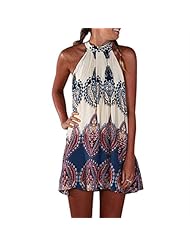 Keyhole Summer Polyester Halter Off the Shoulder Sleeveless Mini Dress 