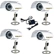 VideoSecu 1/4" CCD 420TVL 4 Pack Outdoor Night Vision Video Security Camera with Free 1x 4-Port Power Supply and 4 pcs of 3"x2" Warning DeCals WAA