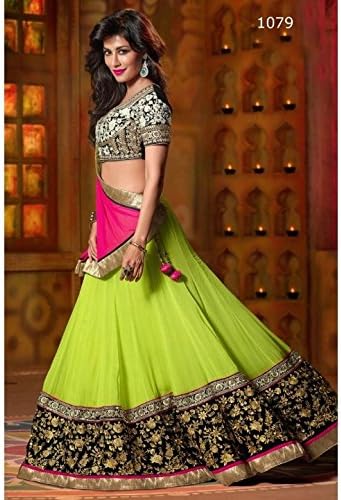 Isha Enterprise Women's Georgette Lengha Choli Free Size Green , Pink