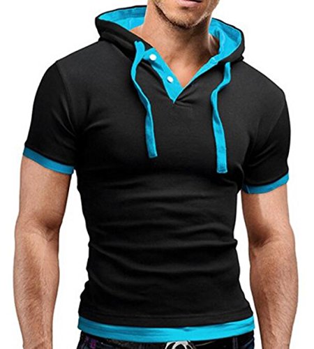XQS Mens Casual Short Sleeve Polo T-shirt Hoodies Outerwear