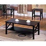 3 Pc. Cherry Wood X Style Casual Coffee Table and 2 End Tables Set