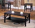 Furniture online: 3 Pc. Cherry Wood X Style Casual Coffee Table and 2 End Tables Set