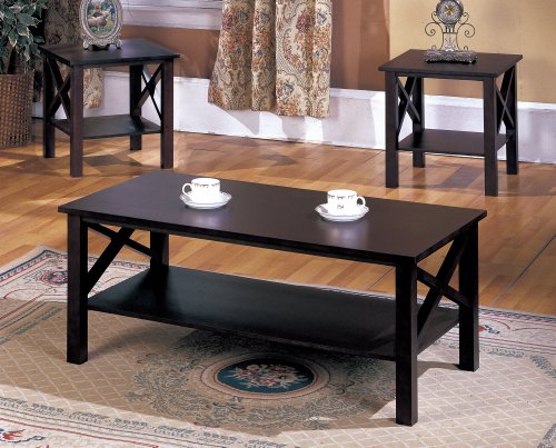 3 Pc. Cherry Wood X Style Casual Coffee Table and 2 End Tables Set