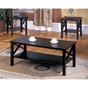 3 Pc. Cherry Wood X Style Casual Coffee Table and 2 End Tables Set