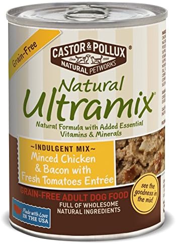 Natural Ultramix Minced Chicken &amp; Bacon with Fresh Tomatoes Entree Grain-Free for Adult Dogs, 13.2-Ounce Cans (Pack of 12)