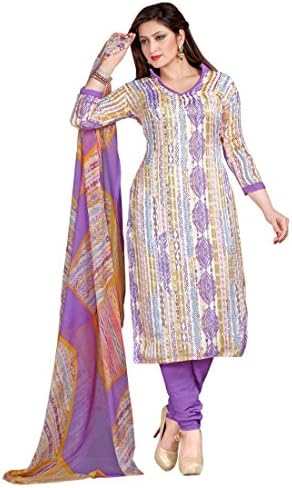 FABFIRKI Women's Levender Georgette Unstitched Salwar Suit Free Size White, Purple