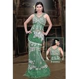 Fabulous Green Color Sleeve Less 3 Rope Neck Designer Grand Silver Color All Over Stones and... 