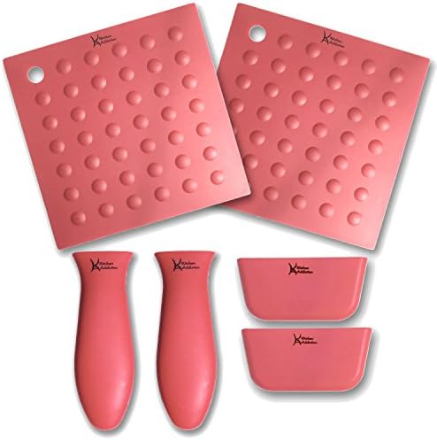 6 PIECE SET - Kitchen Addiction 2 Hot Handle Holders, 2 Grippers, 2 Assist Handles Set (Pink)
